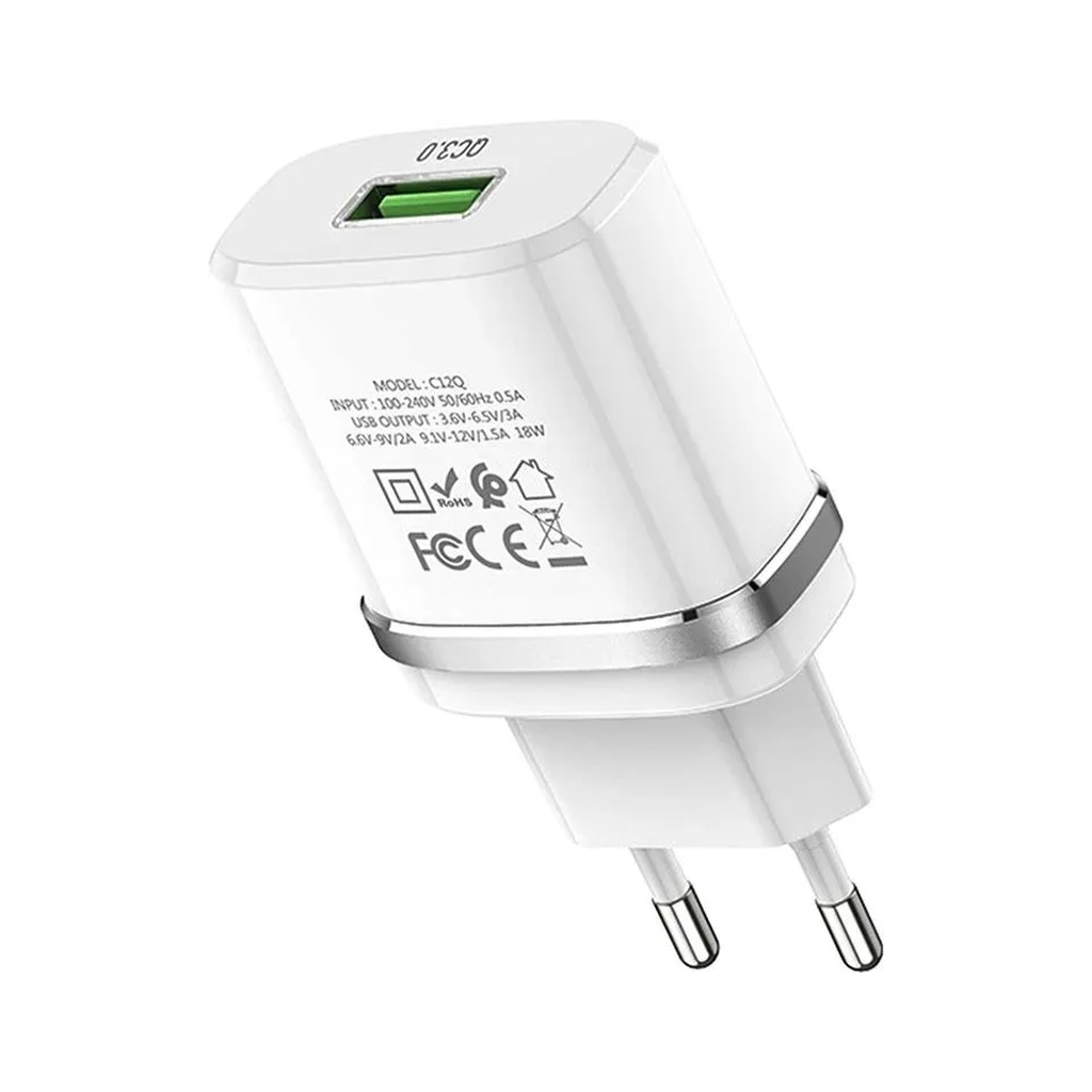 Зарядний пристрій HOCO C12Q Smart USB QC3.0 + cable USB to USB-C 18W White (6931474716309) - зображення 3