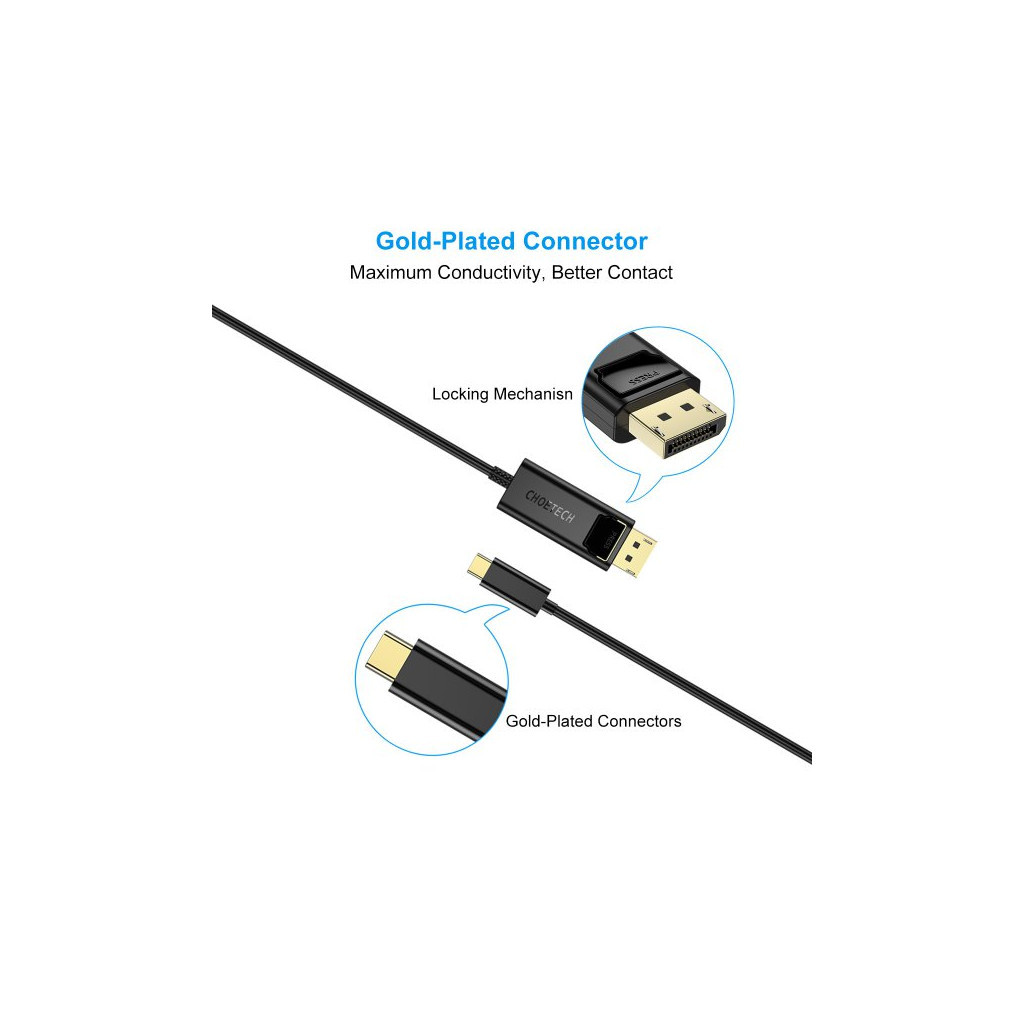 Кабель мультимедійний USB-C to DisplayPort 1.8m 4K 60Hz Choetech (XCP-1801BK) - изображение 6