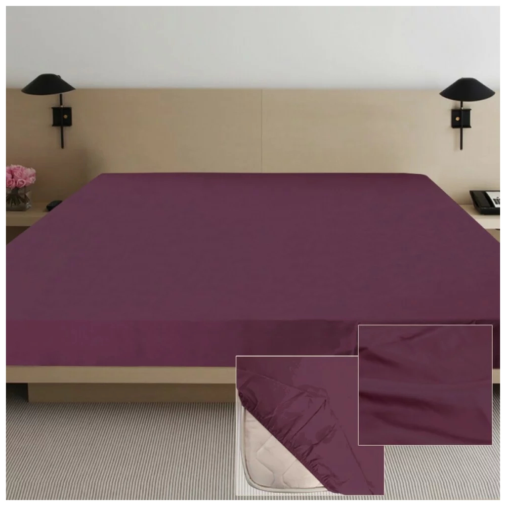 Простирадло Ярослав на гумці сатин 06 вишневий 200х180х20 (38283) - зображення 1