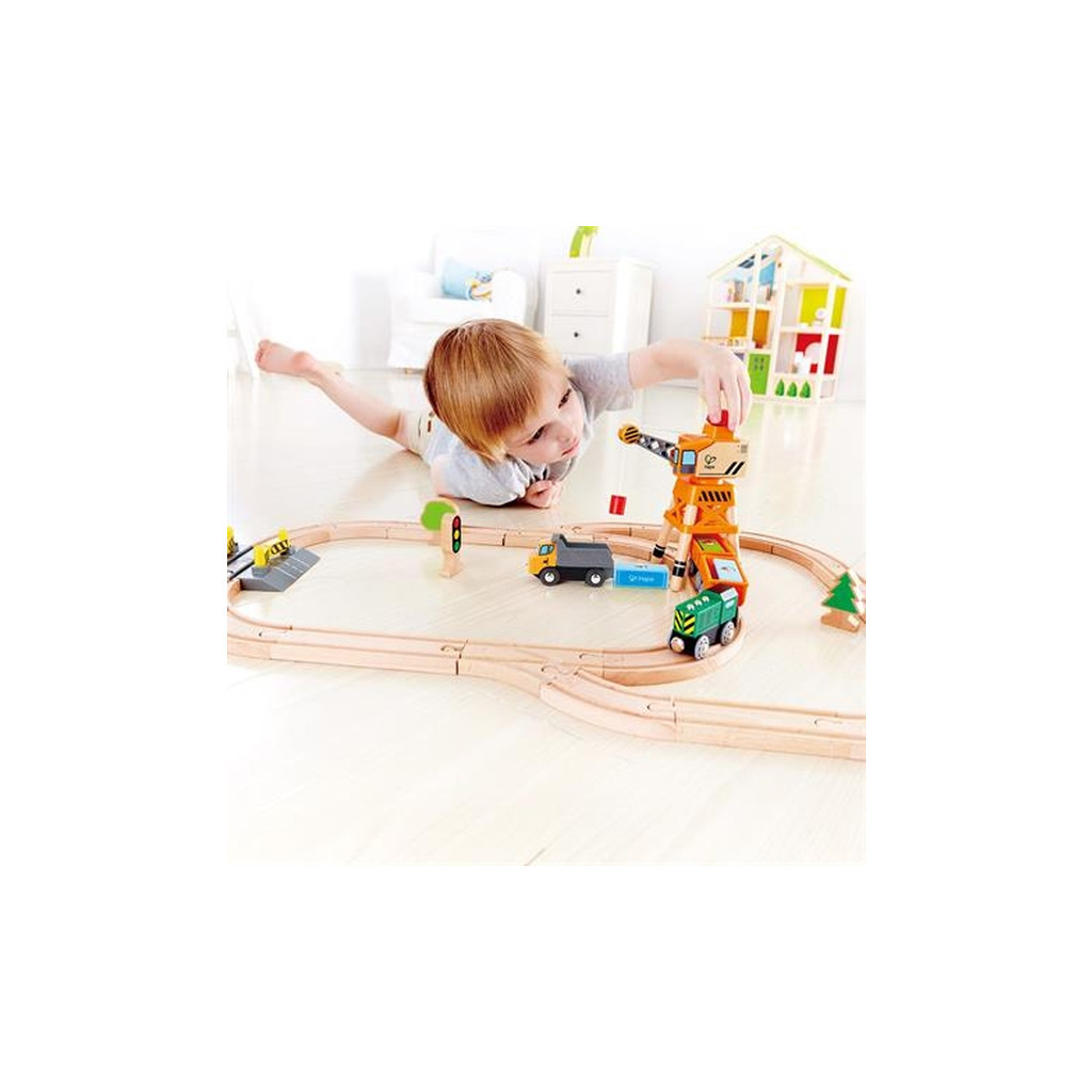 Залізниця Hape Набір для іграшкової залізниці Підйомний кран та вантажівка (E3715) - изображение 6