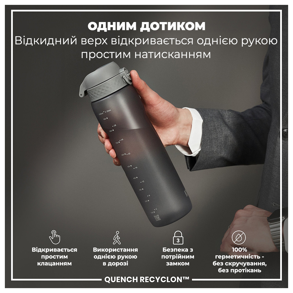 Пляшка для води ION8 OneTouch 1000 мл BPA Free, Grey (I8RF1000GRY) - зображення 2