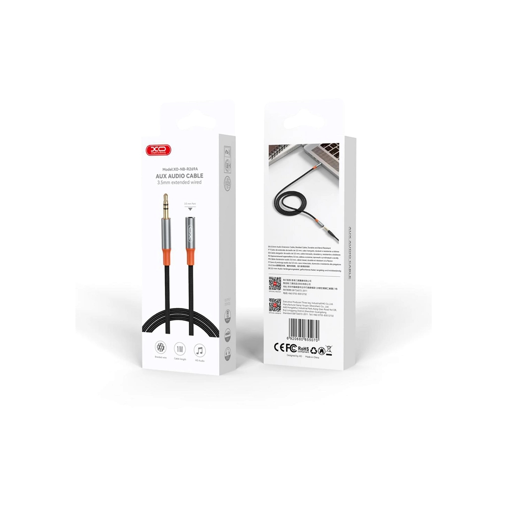 Кабель мультимедійний 3.5mm M to 3.5mm F 1.0m black XO (NB-R269A.black) - зображення 4