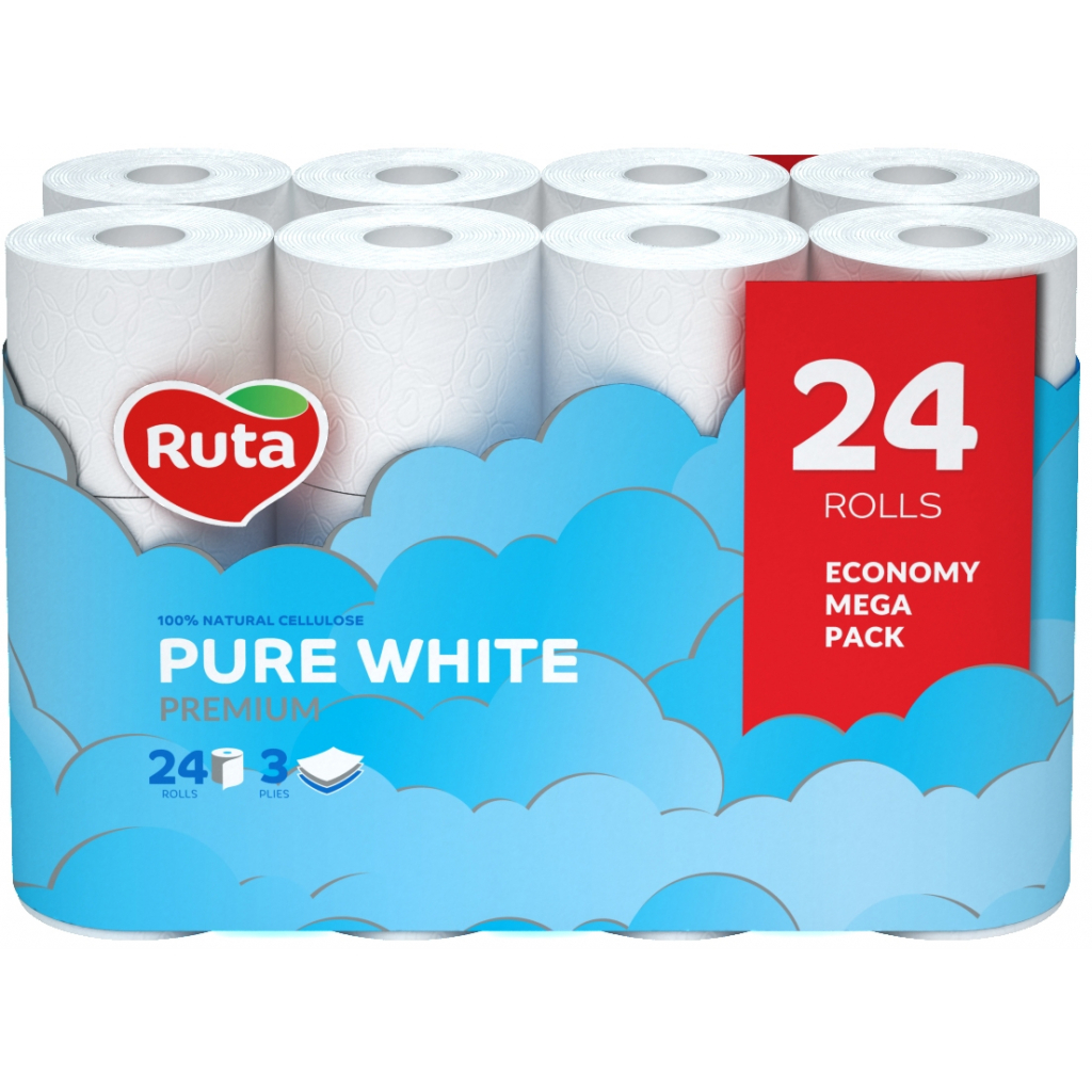 Туалетний папір Ruta Pure White 3 шари 24 рулони (4820202892038) - зображення 1