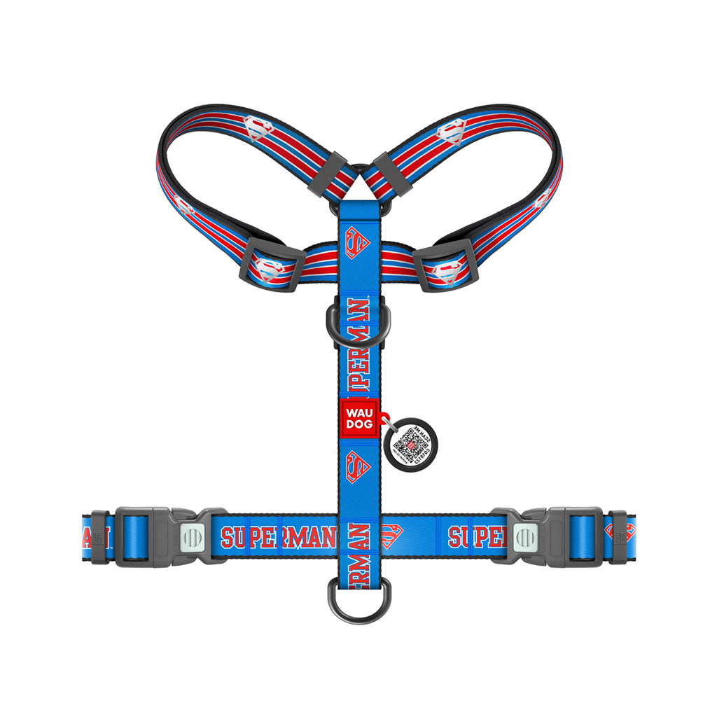 Шлея для собак WAUDOG Nylon H-подібна з QR-паспортом "Супермен Ретро", світловідбивна S (343-1082) - зображення 2