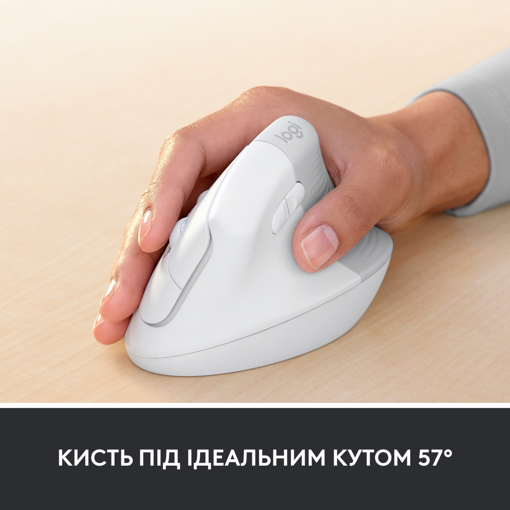 Мишка Logitech Lift Vertical Ergonomic Wireless/Bluetooth for Business Off-white (910-006496) - зображення 4