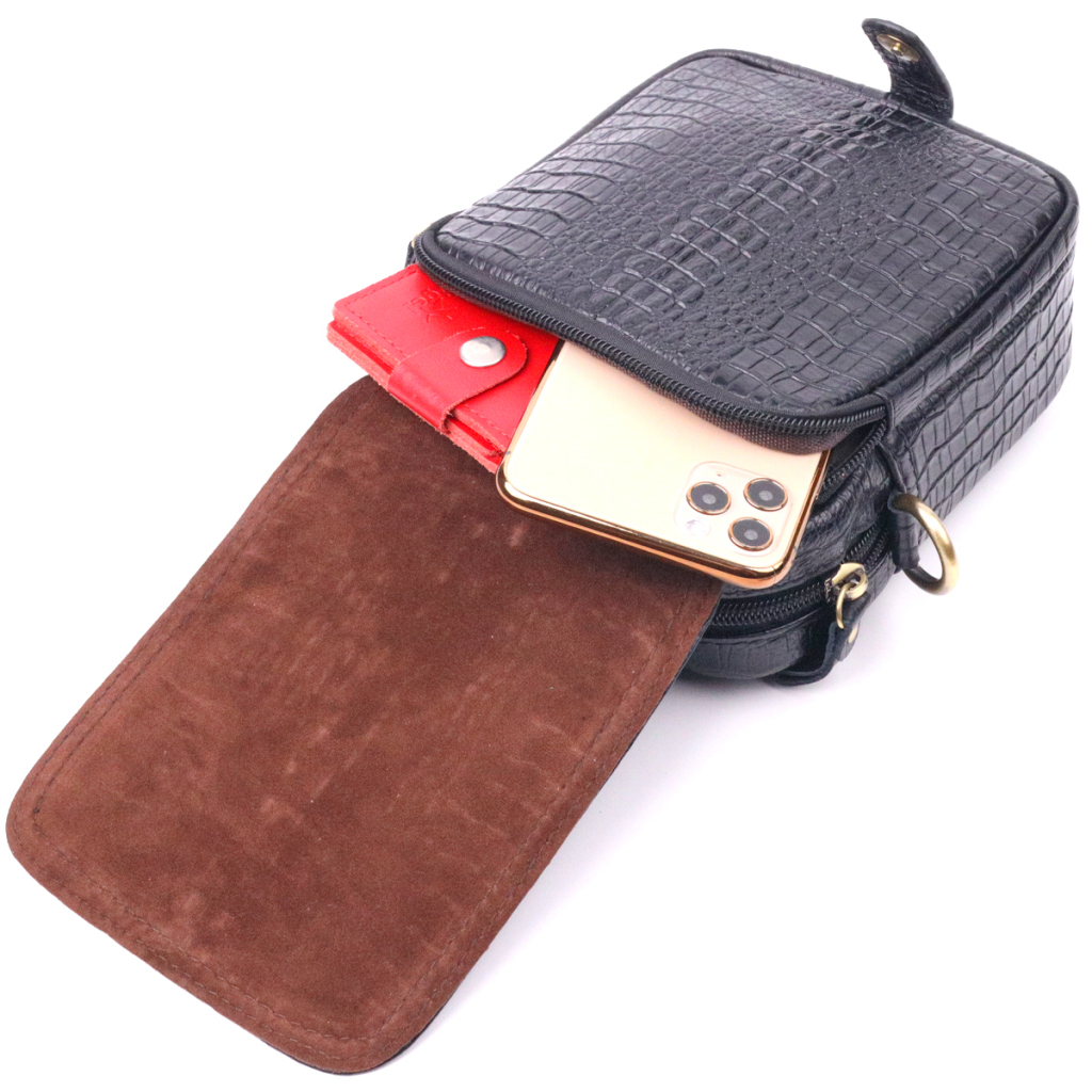 Сумка Vintage Невелика чоловіча з натуральної шкіри з фактурою під крокодила Чорна (21299) - зображення 8