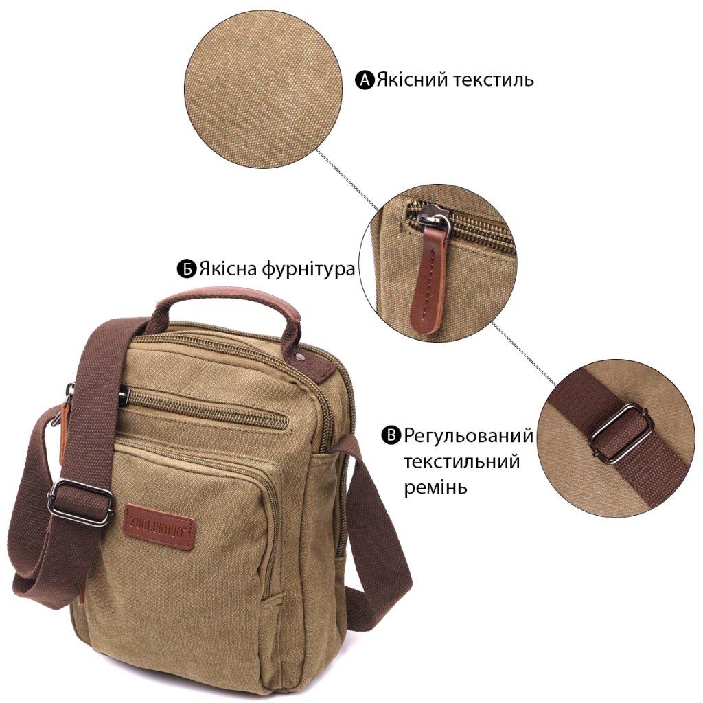 Сумка Vintage Вертикальна з текстилю Оливкова (22238) - зображення 4