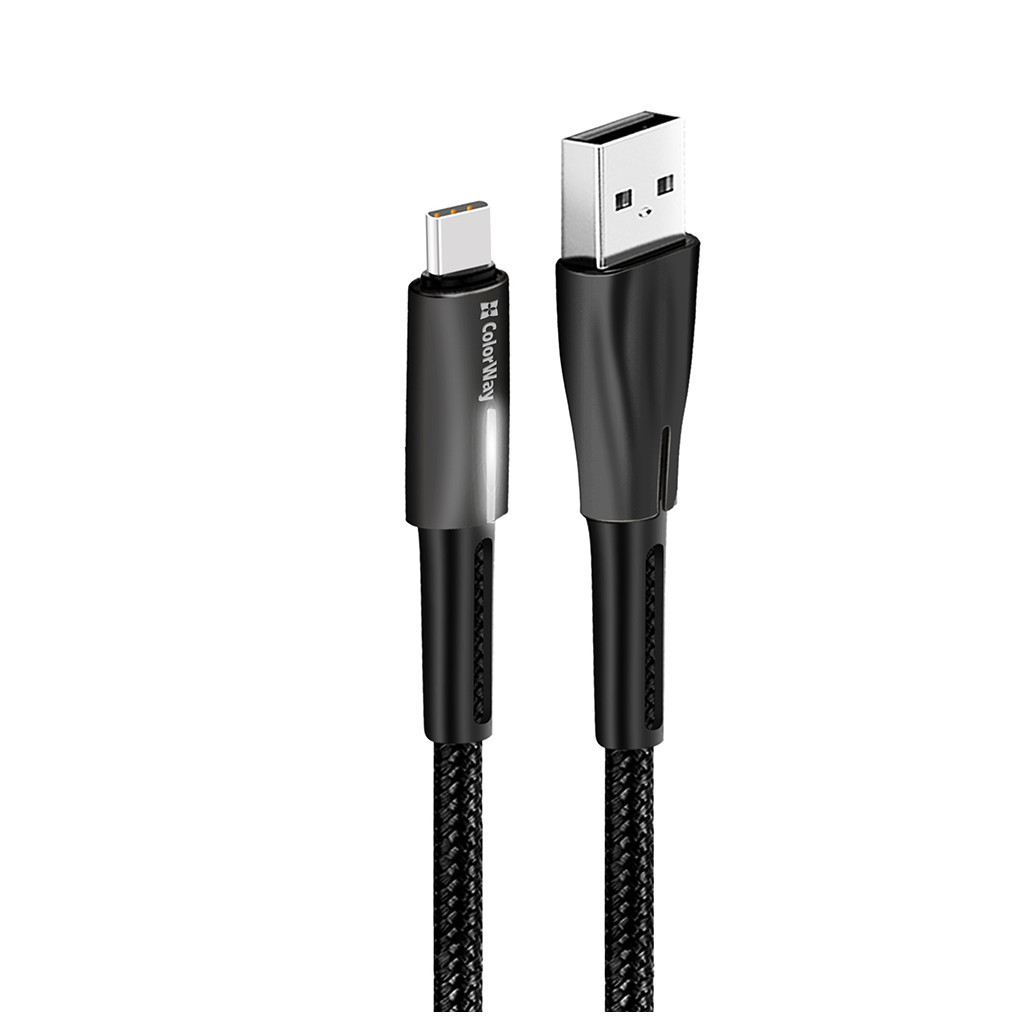 Дата кабель USB 2.0 AM to USB-C 1.0m zinc alloy + led black ColorWay (CW-CBUC035-BK) - зображення 4