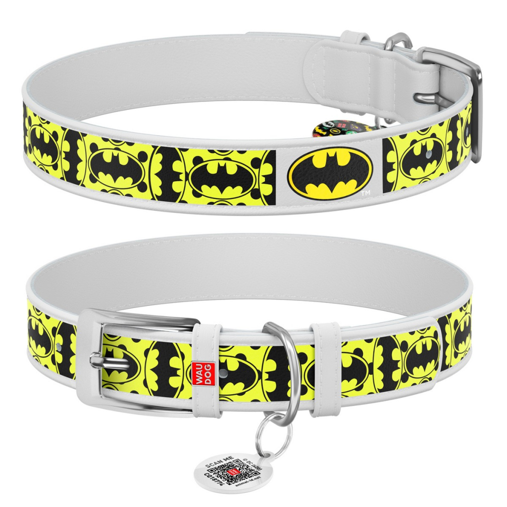 Нашийник для тварин WAUDOG Design з QR паспортом "Бетмен 4" XXS Ш 12 мм Д 19-25 см(білий) (0012-1006-15) - зображення 3