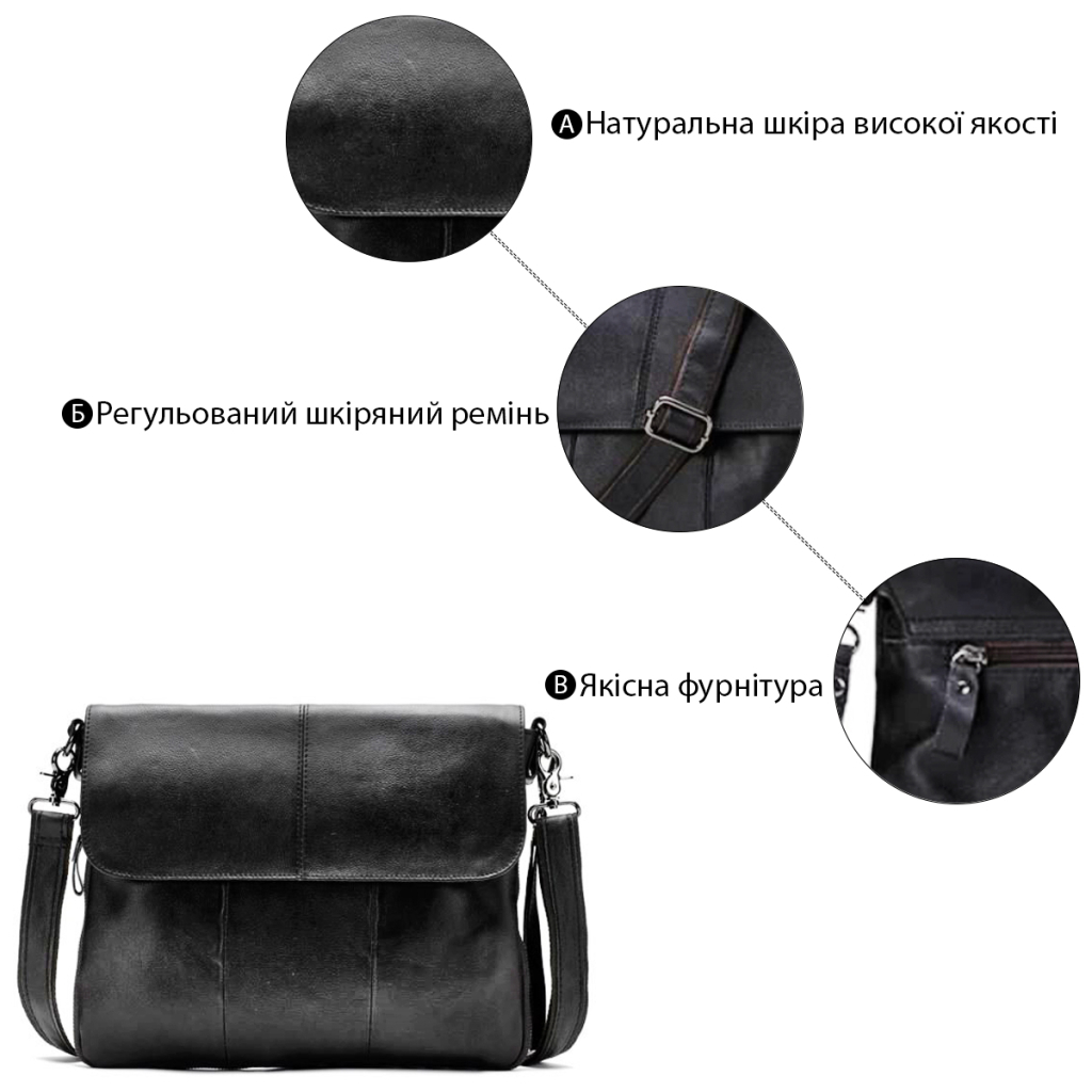 Сумка Vintage Шкіряна Чорна (14852) - зображення 4