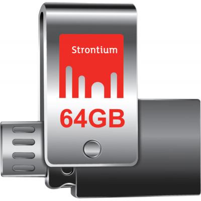 USB флеш накопичувач Strontium Flash 64GB Nitro Plus Silver OTG USB 3.0 (SR64GSLOTG1Z) - зображення 1