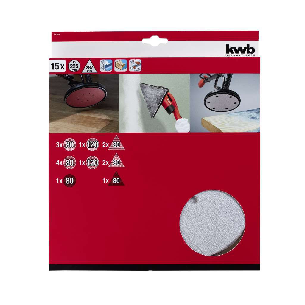Наждачний папір Einhell KWB 15 шт, 225 мм, круги і трикутники, до TE-DW 225 X (491065) - изображение 2