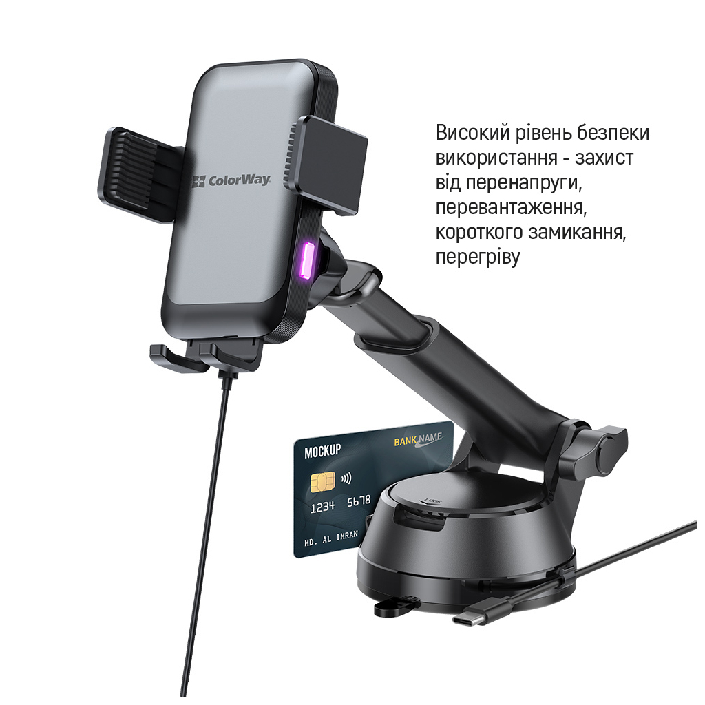 Універсальний автотримач ColorWay AutoSense Car Wireless Charger 2 (Dashboard+Air Vent) 15W (CW-CHAW040Q-BK) - зображення 10