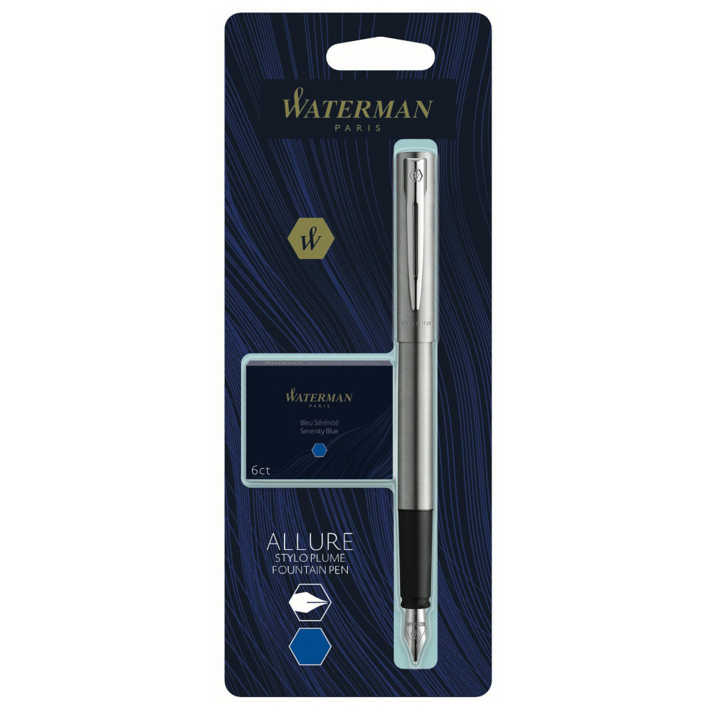 Ручка пір'яна Waterman ALLURE Chrome CT  FP F + Картриджі Mini блістер (13 314b2) - зображення 4