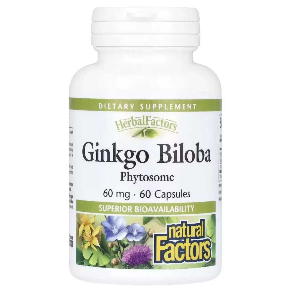 Вітамінно-мінеральний комплекс Natural Factors Гінкго Білоба, фітосоми, 60 мг, Ginkgo Biloba, Phytosome, 60 капсул (NFS-04805) - зображення 1