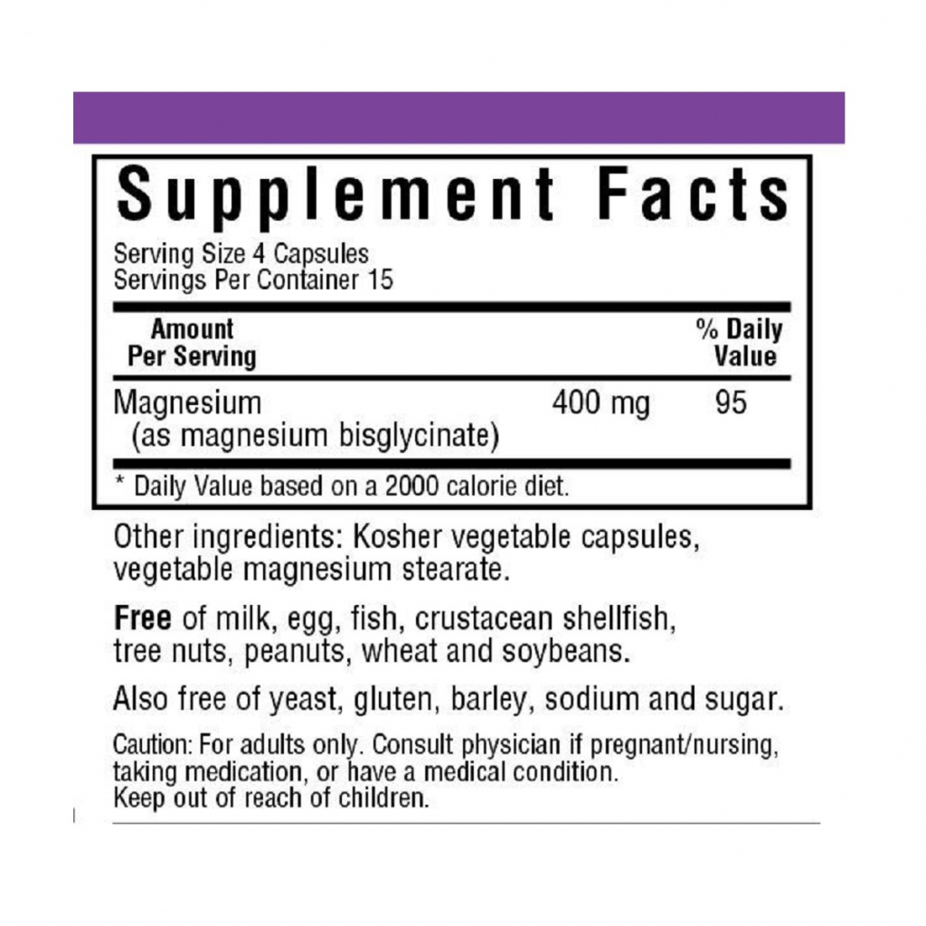 Мінерали Bluebonnet Nutrition Магній гліцинат, 400 Мг, Magnesium Glycinate, 60 вегетаріанс (BLB0748) - зображення 2
