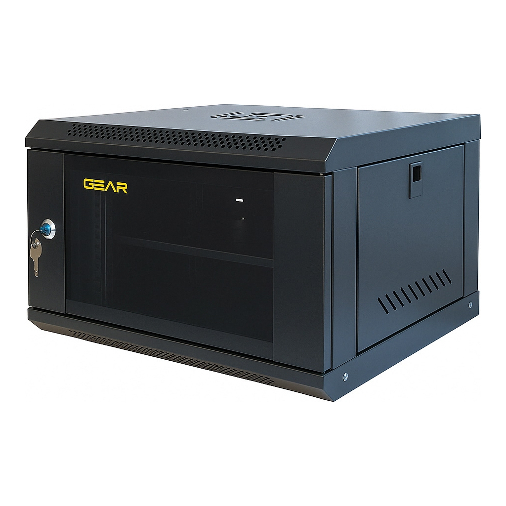 Шафа настінна GEAR 6U 19" 600x450x350 мм, + полка 19", black (GWMSN-6U-600-450) - изображение 1