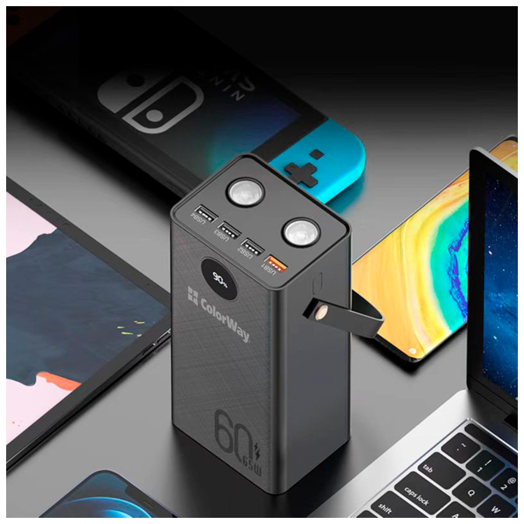 Батарея універсальна ColorWay 60 000 mAh Powerful PD/65W, QC/4.0, AFC, FCP, Black (CW-PB600LPA5BK-PDD) - изображение 9