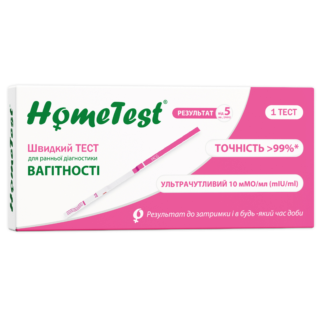 Тест на вагітність HomeTest смужка для ранньої діагностики 1 шт. (7640162329644) - зображення 1