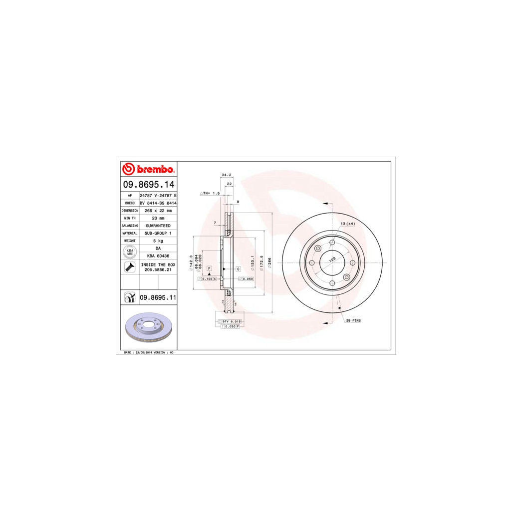 Гальмівний диск Brembo 09.8695.11 - зображення 1