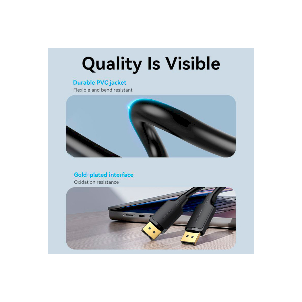 Кабель мультимедійний DisplayPort to DisplayPort 5.0m V1.2 4K 60Hz 3D Dolby 7.1 Vention (HAKBJ) - зображення 10
