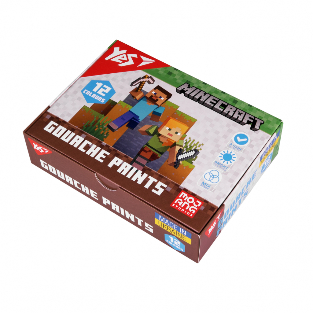 Гуашеві фарби Yes Minecraft 12 кольорів по 20 мл (230407) - изображение 1