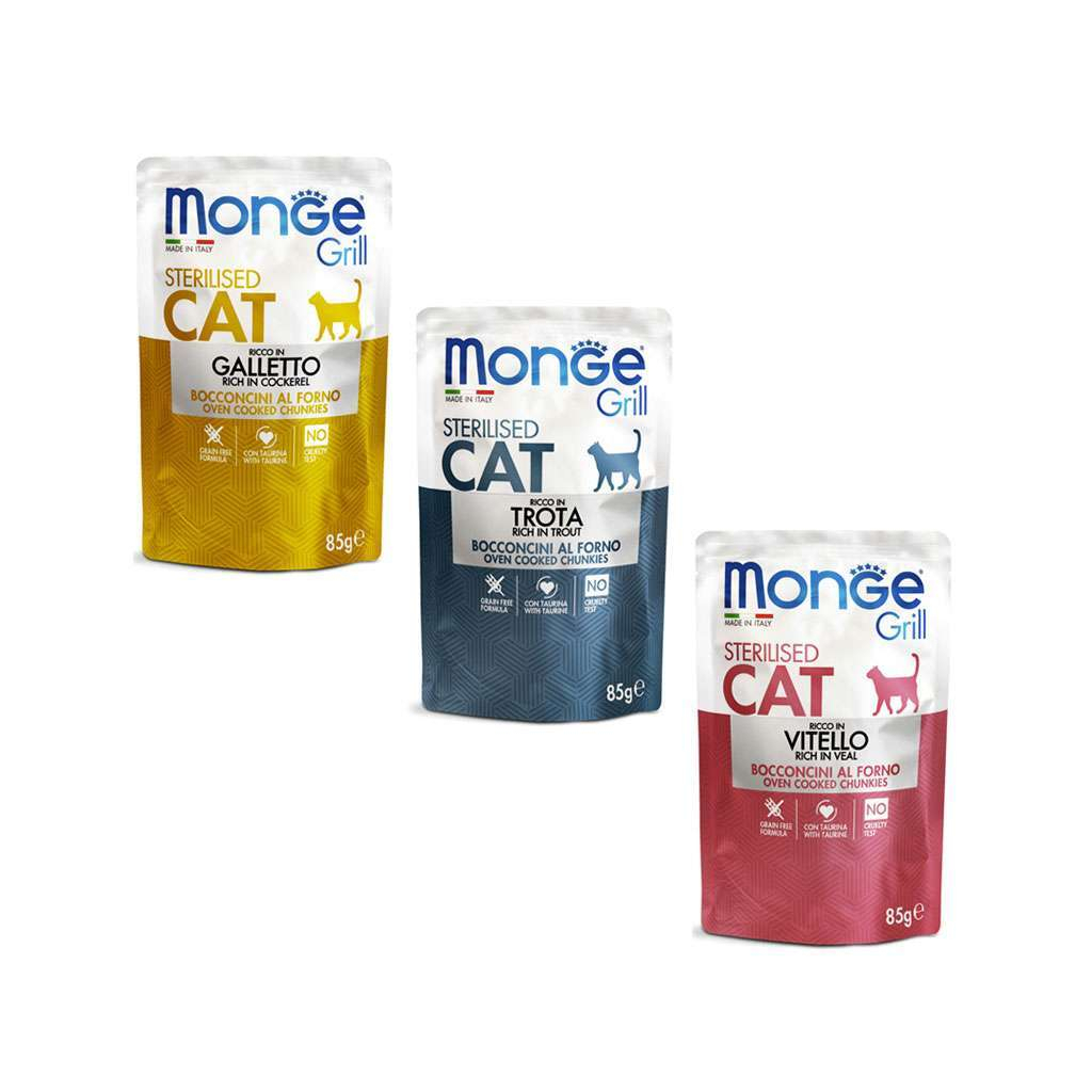 Вологий корм для кішок Monge Cat grill mix ster з півнем, фореллю та телятиною 1.02 г (8009470017527) - зображення 2