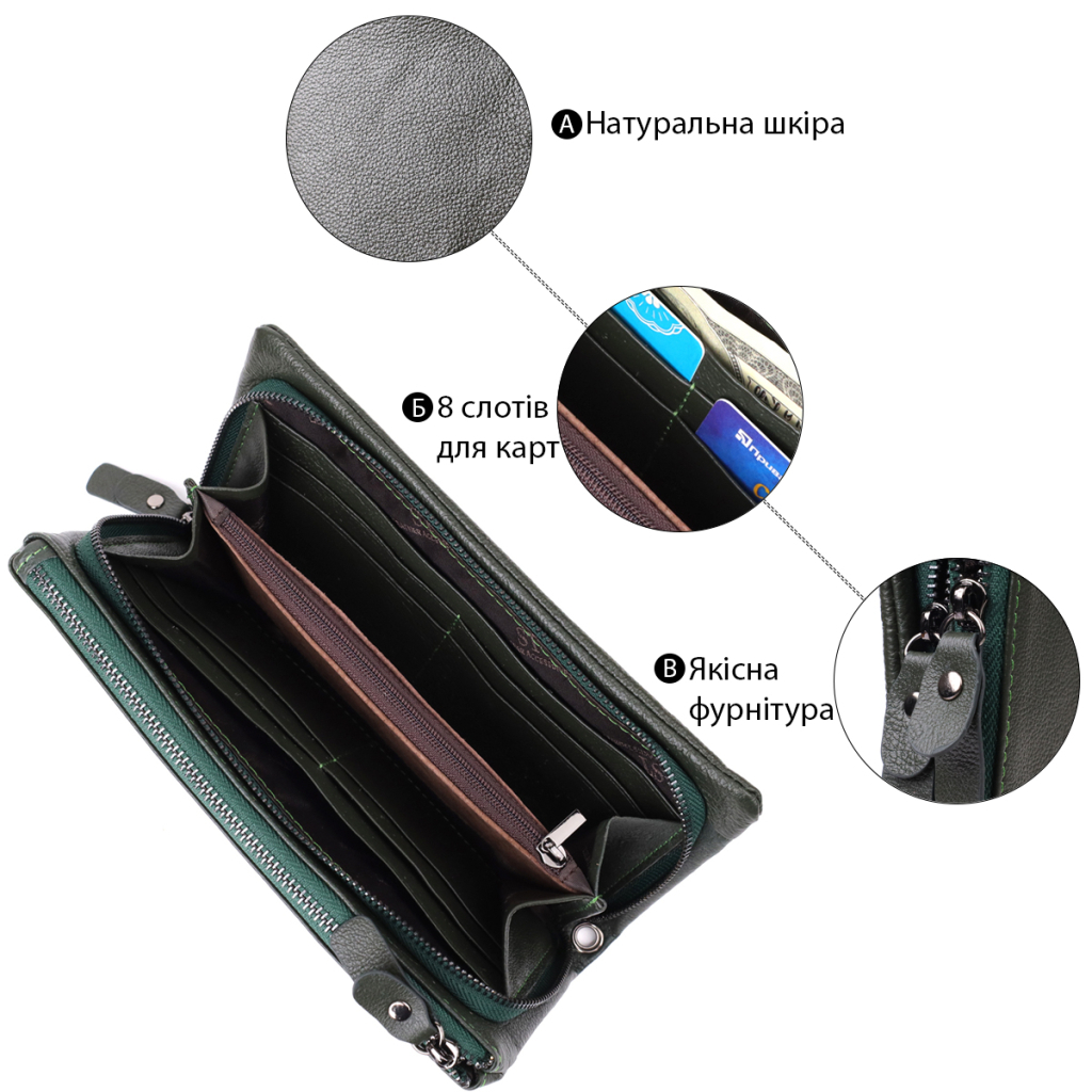 Гаманець ST Leather З натуральної шкіри Зелений (23104) - зображення 4