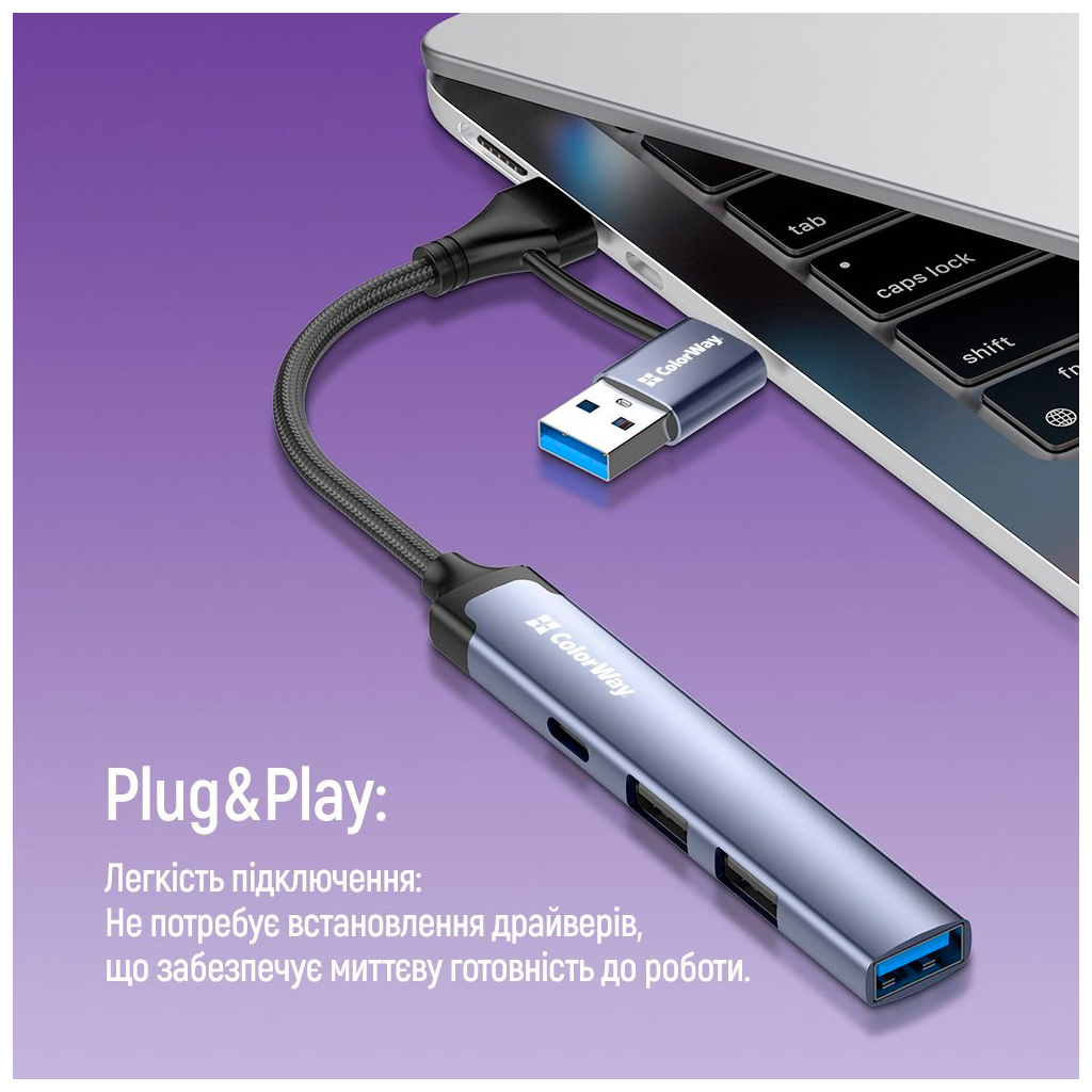 Концентратор ColorWay USB-A/USB-C 4-in-1 USB2.0х2/USB3.0/USB-C2.0 (CW-HUB06) - зображення 10