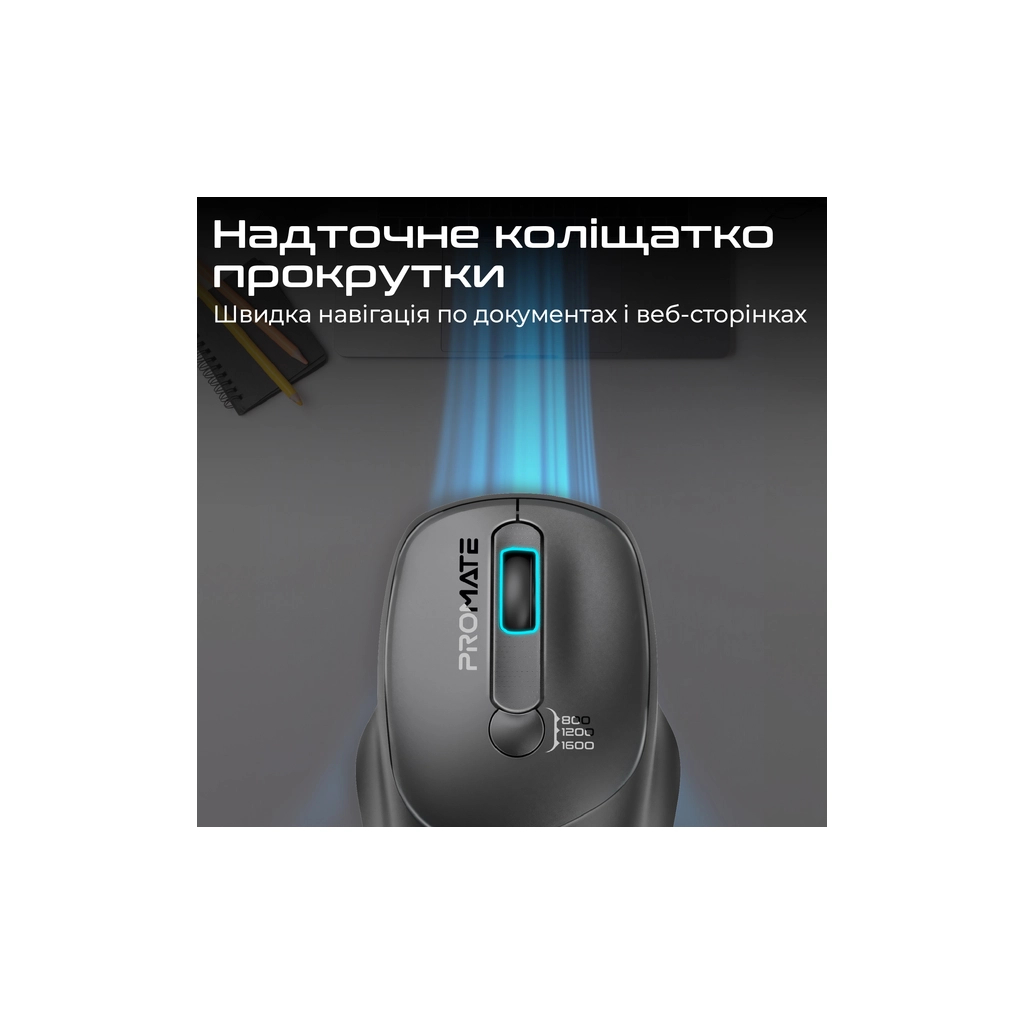 Мишка Promate UniGlide Wireless Black (uniglide.black) - зображення 5