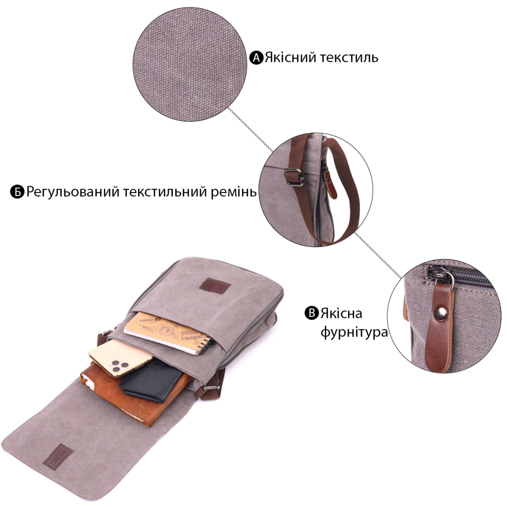 Сумка Vintage Чоловіча з текстилю Сіра (21266) - зображення 4