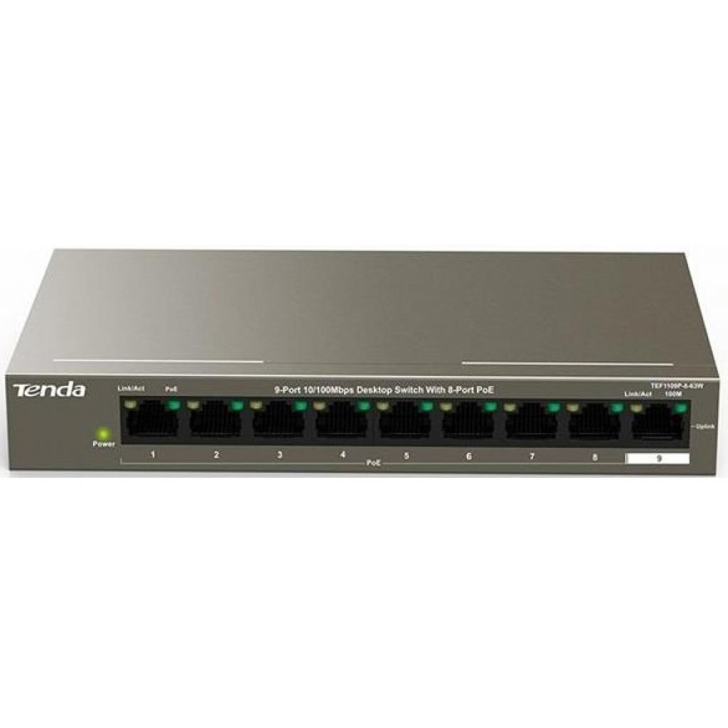 Комутатор мережевий Tenda TEF1109P-8-63W - зображення 1