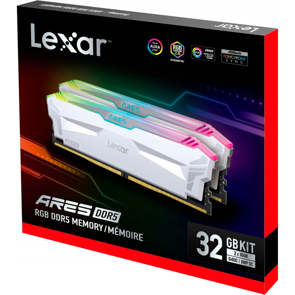 Модуль пам'яті для комп'ютера DDR5 32GB (2x(16GB) 6400 MHz Ares RGB White Lexar (LD5EU016G-R6400GDWA) - зображення 5