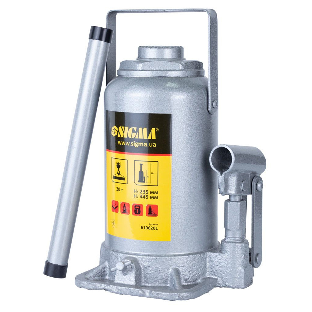 Домкрат Sigma гідравлічний пляшковий 20т H 235-445мм (6106201) - изображение 1