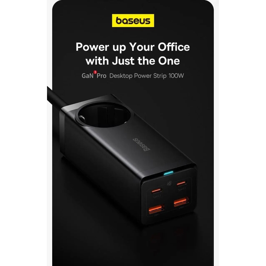 Зарядний пристрій Baseus AC + 2xUSB-C 100W + 2xUSB + cable USB-C to USB-C 100W 1.0m black (PSZM000401) - зображення 9