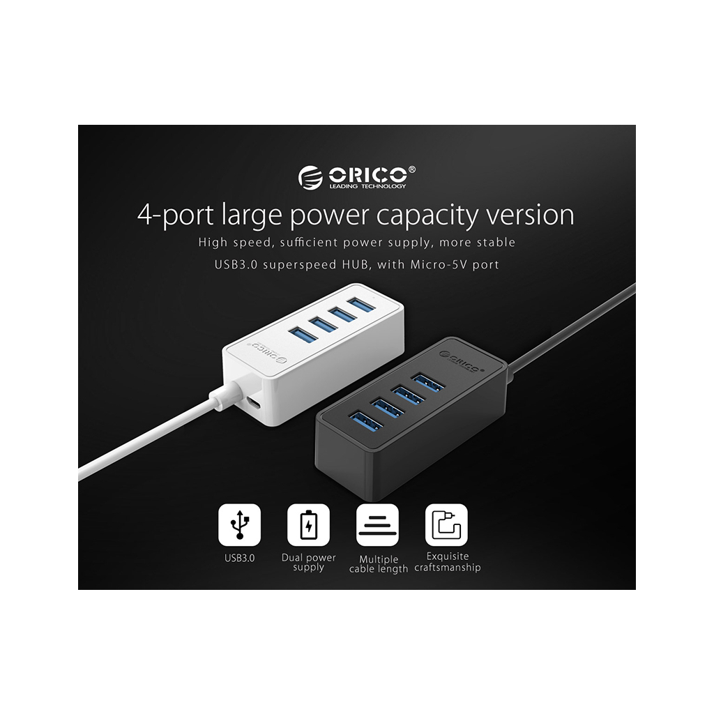 Концентратор Orico USB 3.0 4 ports (W5P-U3-100-BK-PR) (CA911264) - зображення 4