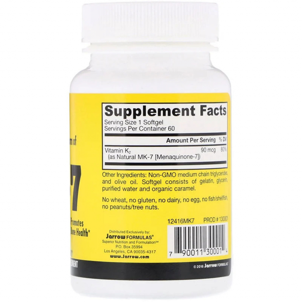 Вітамін Jarrow Formulas Вітамін К2 в Формі МК-7, Vitamin K2 as MK-7, 90 мкг, 60 капс (JRW-30001) - зображення 2