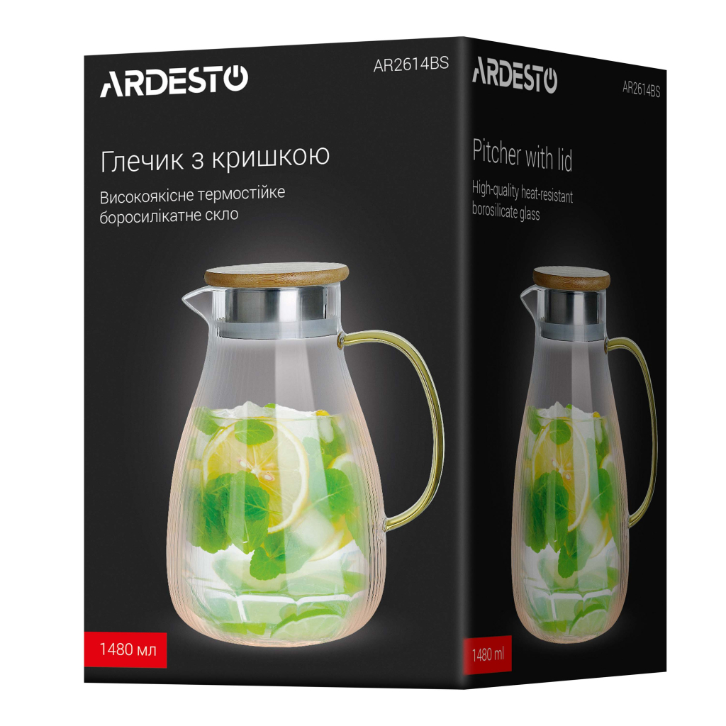 Глечик Ardesto 1480мл, боросилікатне скло, нержавіюча сталь, бамбук, прозорий (AR2614BS) - зображення 5
