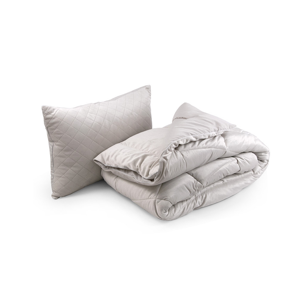 Ковдра Руно набір всесезона силіконова велюрова ковдра Soft Pearl 140х205 см з подушкою 50х70 см (924.55_Soft Pearl) - зображення 1