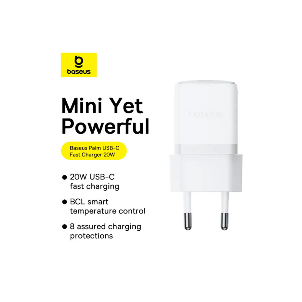 Зарядний пристрій Baseus Palm Fast Charger 1C 20W + Cable 1.0m Type-C 60W white (P10111602213-01) - зображення 6