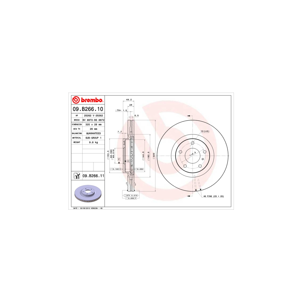 Гальмівний диск Brembo 09.B266.11 - зображення 1