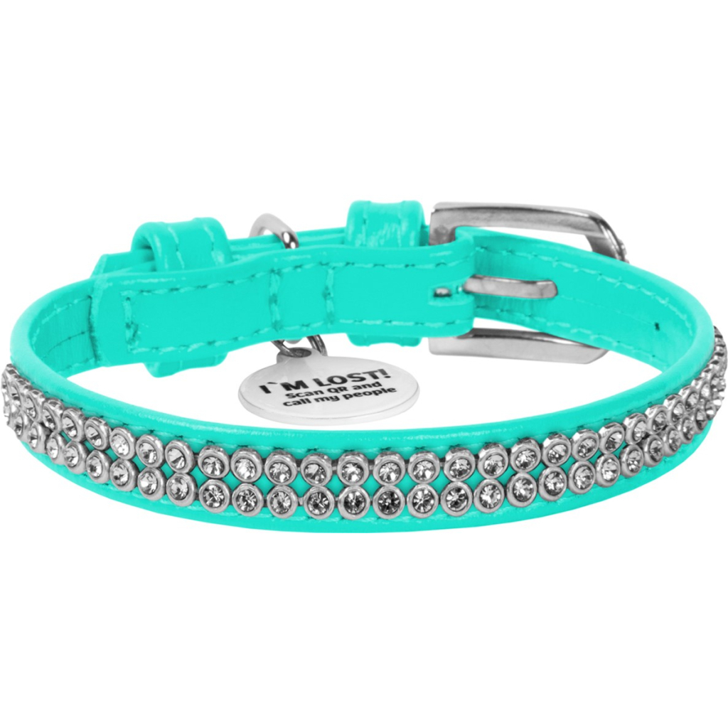 Нашийник для тварин WAUDOG Glamour з QR-паспортом "Стрази" XS Ш 9 мм Д 19-25 см ментоловий (330713) - зображення 2
