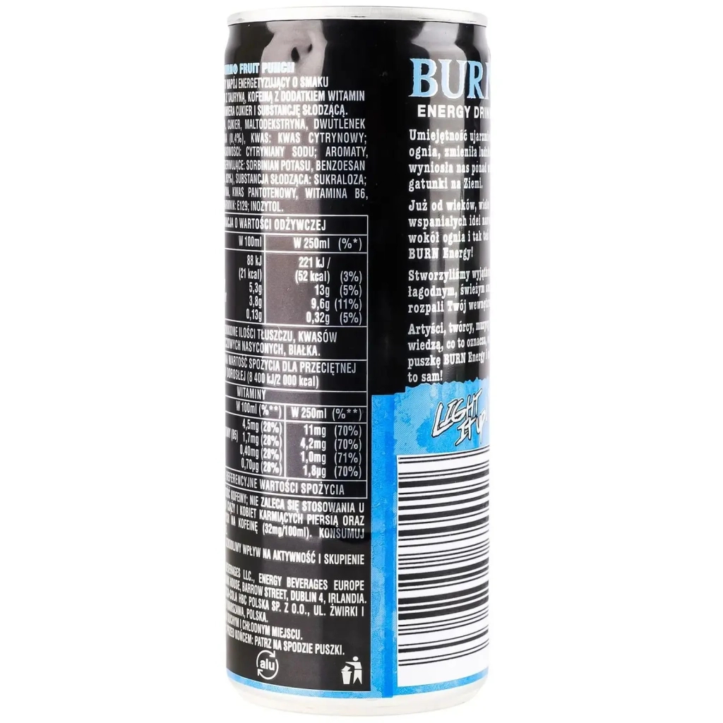Енергетичний напій Burn Фруктовий пунш Безалкогольний сильногазований 250 мл (5060895744156) - изображение 3