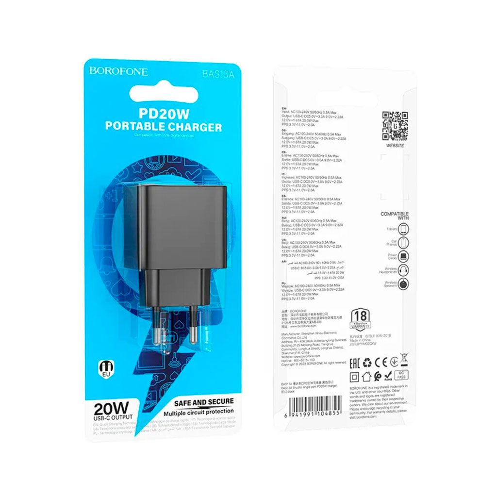 Зарядний пристрій BOROFONE BAS13A Erudite USB-C PD20W Black (6941991104855) - зображення 3