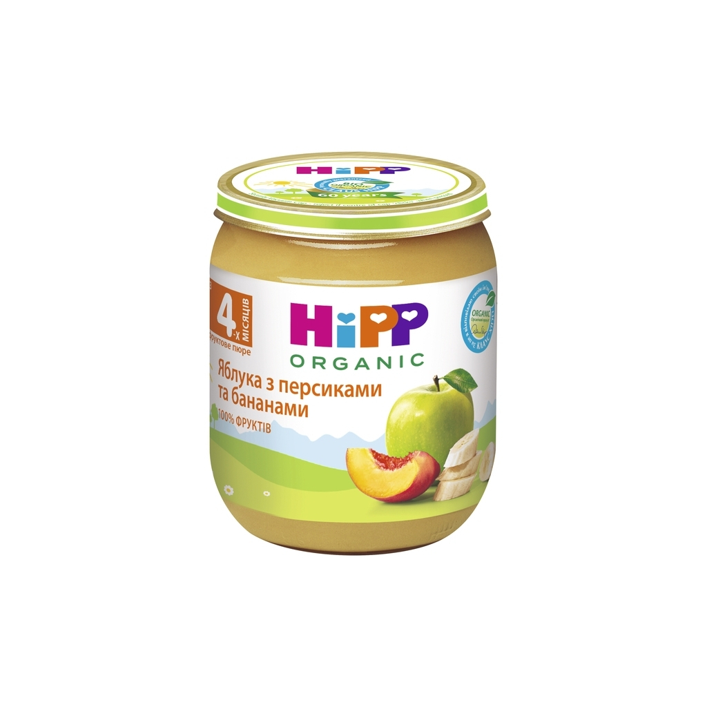 Дитяче пюре HiPP Яблука з персиками і бананами, 125 г (9062300134244) - зображення 1