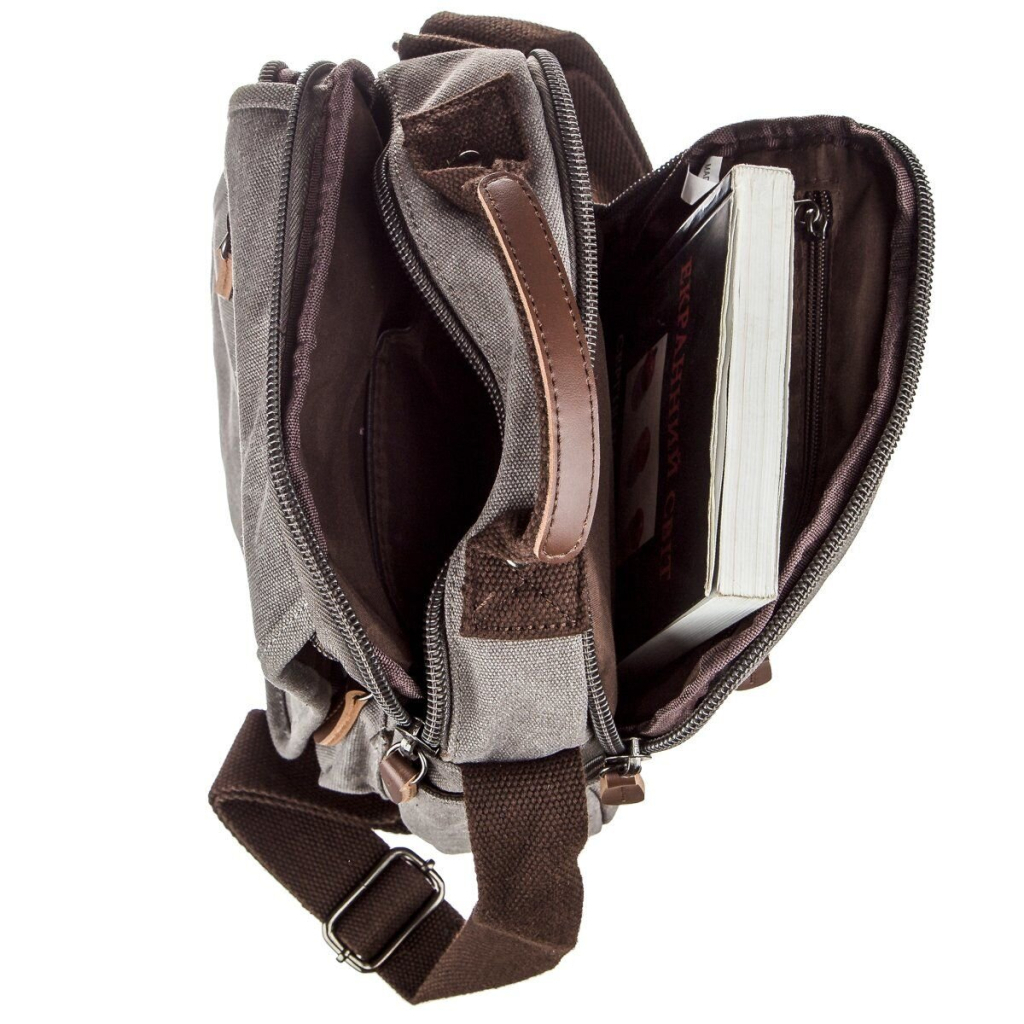 Сумка Vintage Текстильна чоловіча на два відділення Сіра (20198) - зображення 7