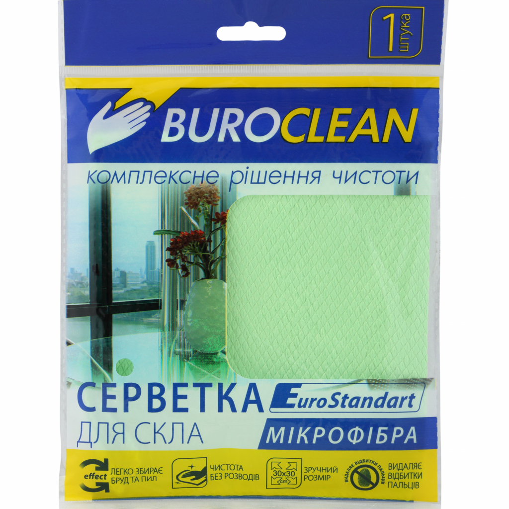 Серветки для прибирання Buroclean EuroStandart мікрофібра для скла 30х30 см 1 шт. (4823078961006) - зображення 1