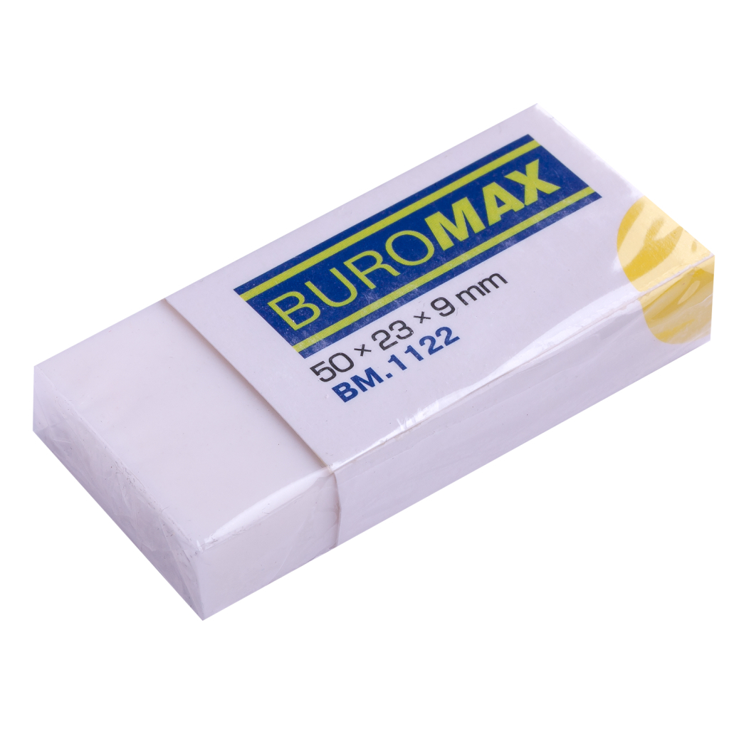 Гумка Buromax прямокутна, 50x23x9 мм, м'який пластик, в інд. папер. обгортці, біла (BM.1122) - изображение 1