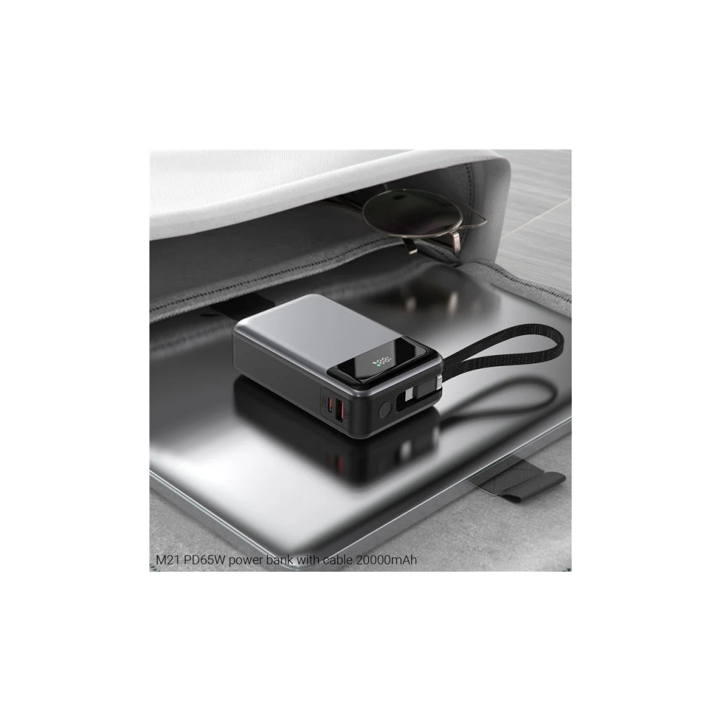 Батарея універсальна Acefast 20000mAh 65W PD, QC/3.0 USB-A+USB-C In/Out,build-in cable M21 Black-Gray (6974316283898) - зображення 6