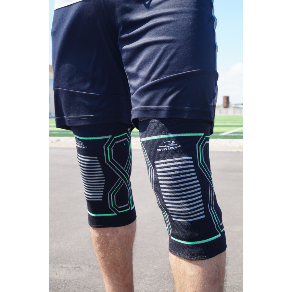 Фіксатор коліна PowerPlay PP-4099 Knee Support Чорно/Зелені S/M (PP_4099_S/M_Bl/Green) - зображення 2